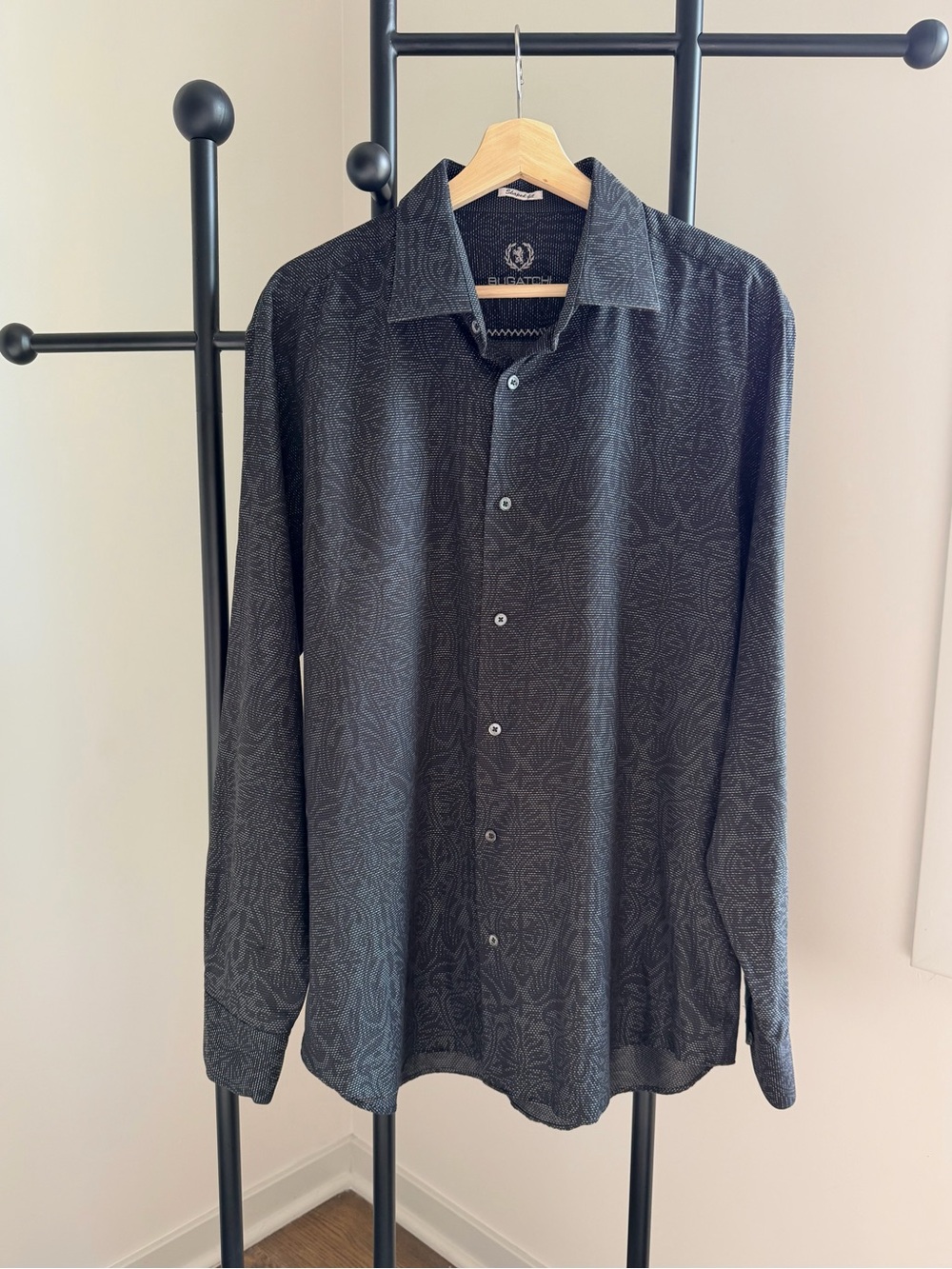 Bugatchi Uomo 100% Cotton Shaped Fit Men’s XL Black Gray Tonal Paisley Shirt